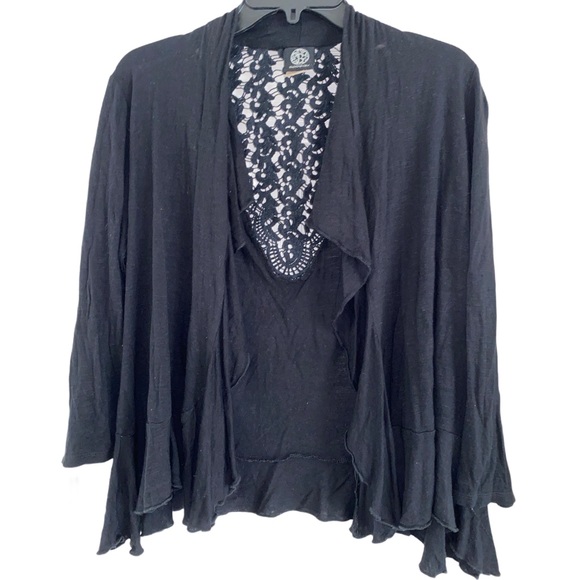 bobeau Sweaters - BOBEAU Black Crochet Lightweight Knit Cardigan Size Medium